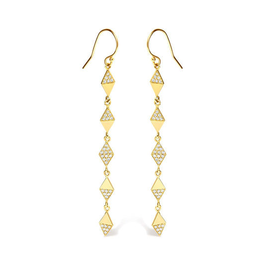 14K Yellow Gold 1/3 Cttw Diamond Studded Kite Drop and Dangle Earrings (H-I