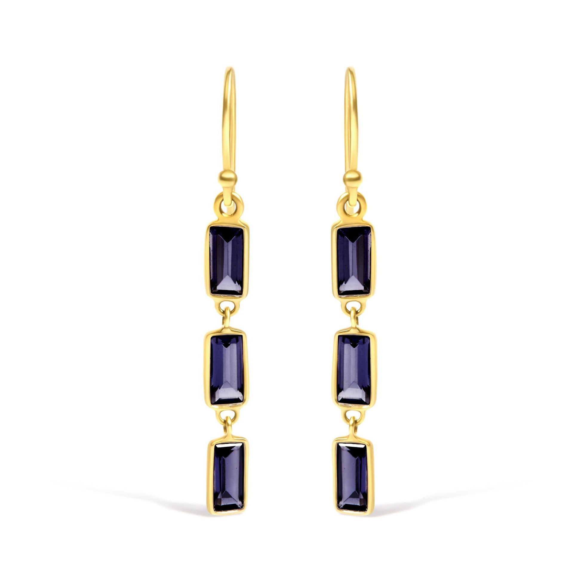 18K Yellow Gold 8x3 MM Bezel Set Purple Baguette Iolite Stiletto 1 1/2 Inch’