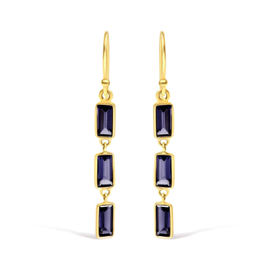 18K Yellow Gold 8x3 MM Bezel Set Purple Baguette Iolite Stiletto 1 1/2 Inch’