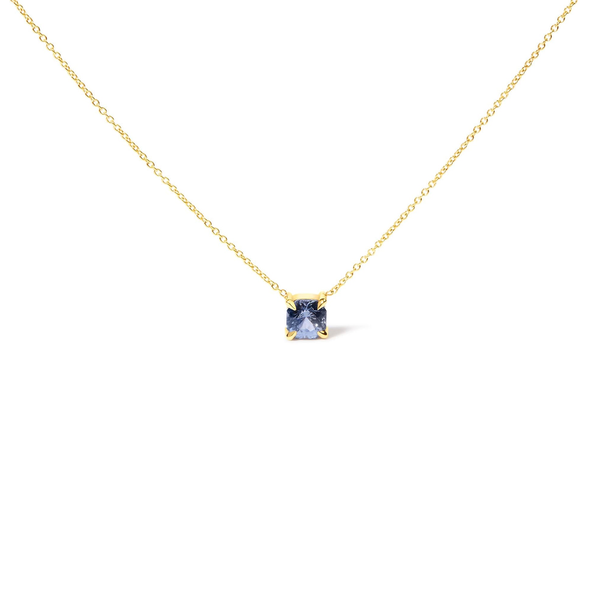 14k Yellow Gold 4/5 Cttw Natural Cushion Cut Blue Sapphire Solitaire Pendant