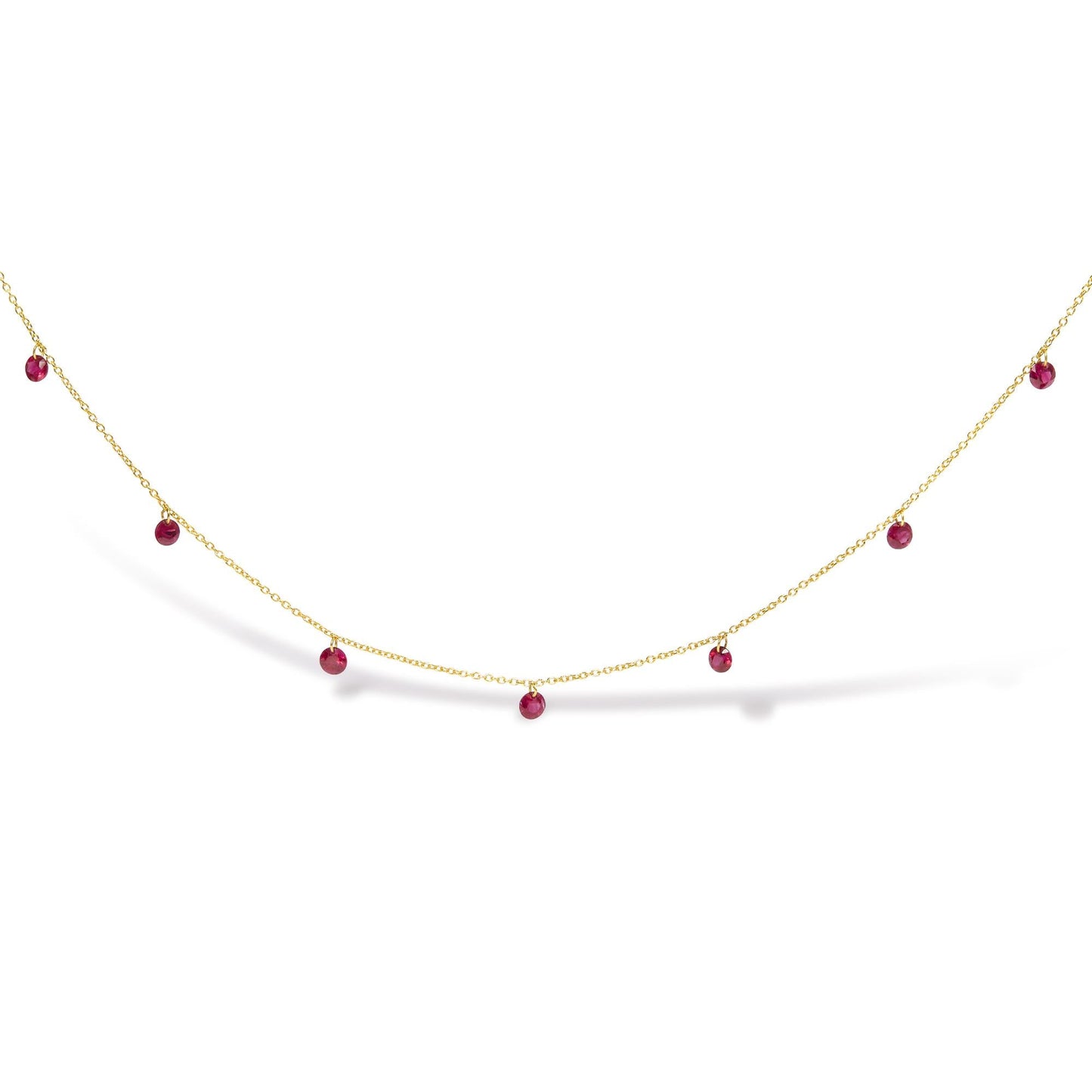 18K Yellow Gold Necklace 1 1/3 Cttw Dangling Red Ruby Drop 18’’ Chain