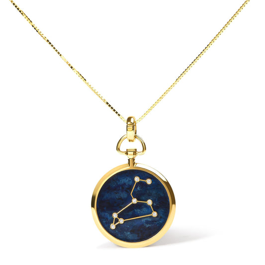 18K Yellow Gold Diamond Leo Constellation with Blue Enamel 18’’ Inch