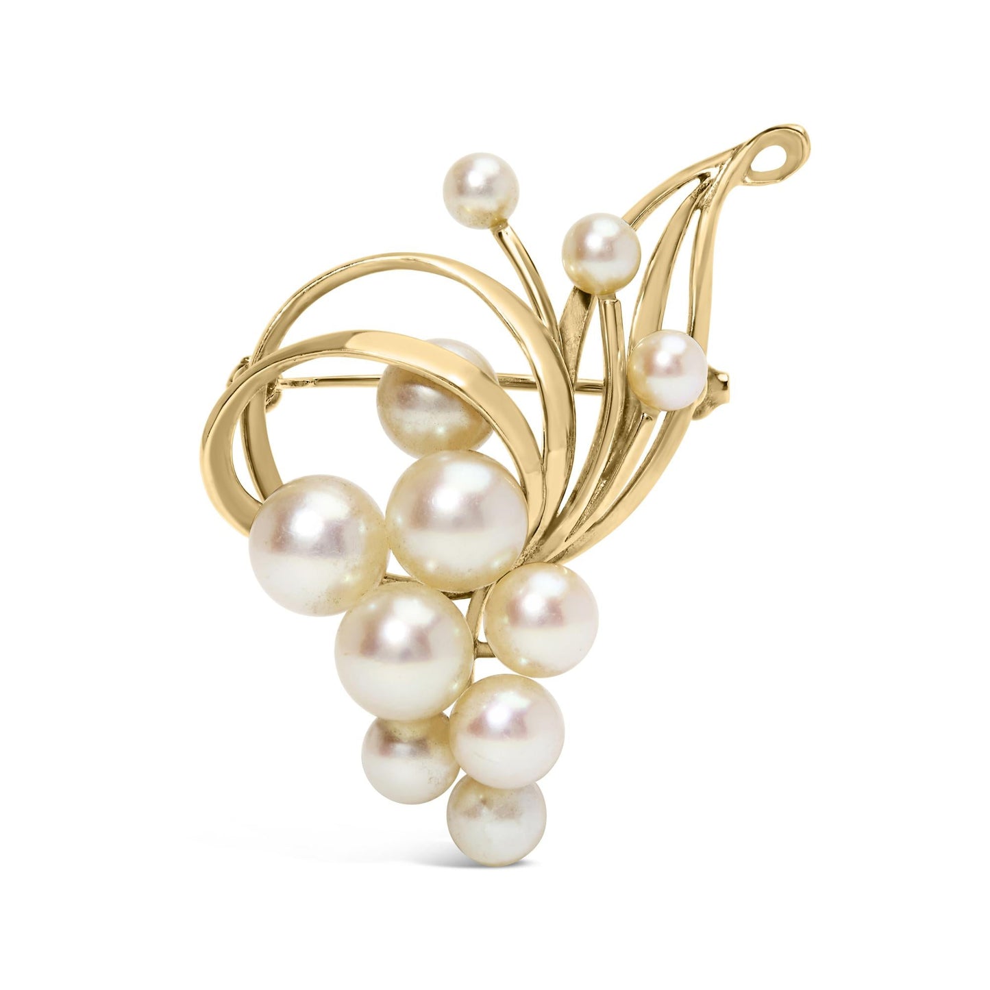 14K Yellow Gold Akoya Cultured Pearl Cluster Swirl Brooch Pin - Brooches