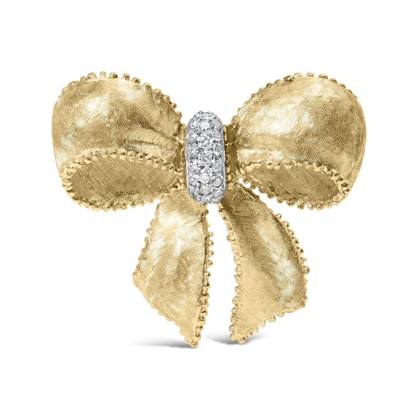 18K Yellow Gold and 3/5 Cttw Diamond Bow Pin Brooch (G-H Color VS1-VS2 Clarity)