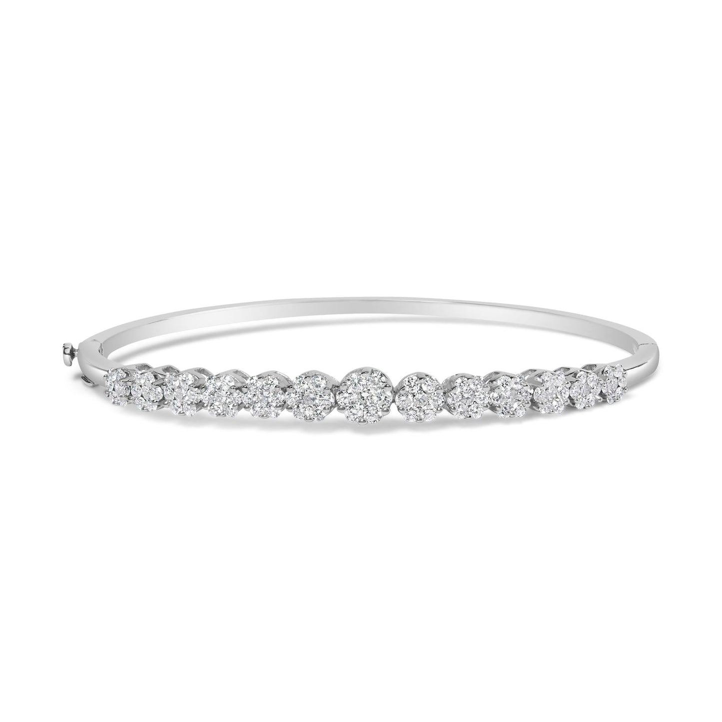 14K White Gold 2 5/8 Cttw Round Diamond 7 Stone Floral Cluster Link Bangle