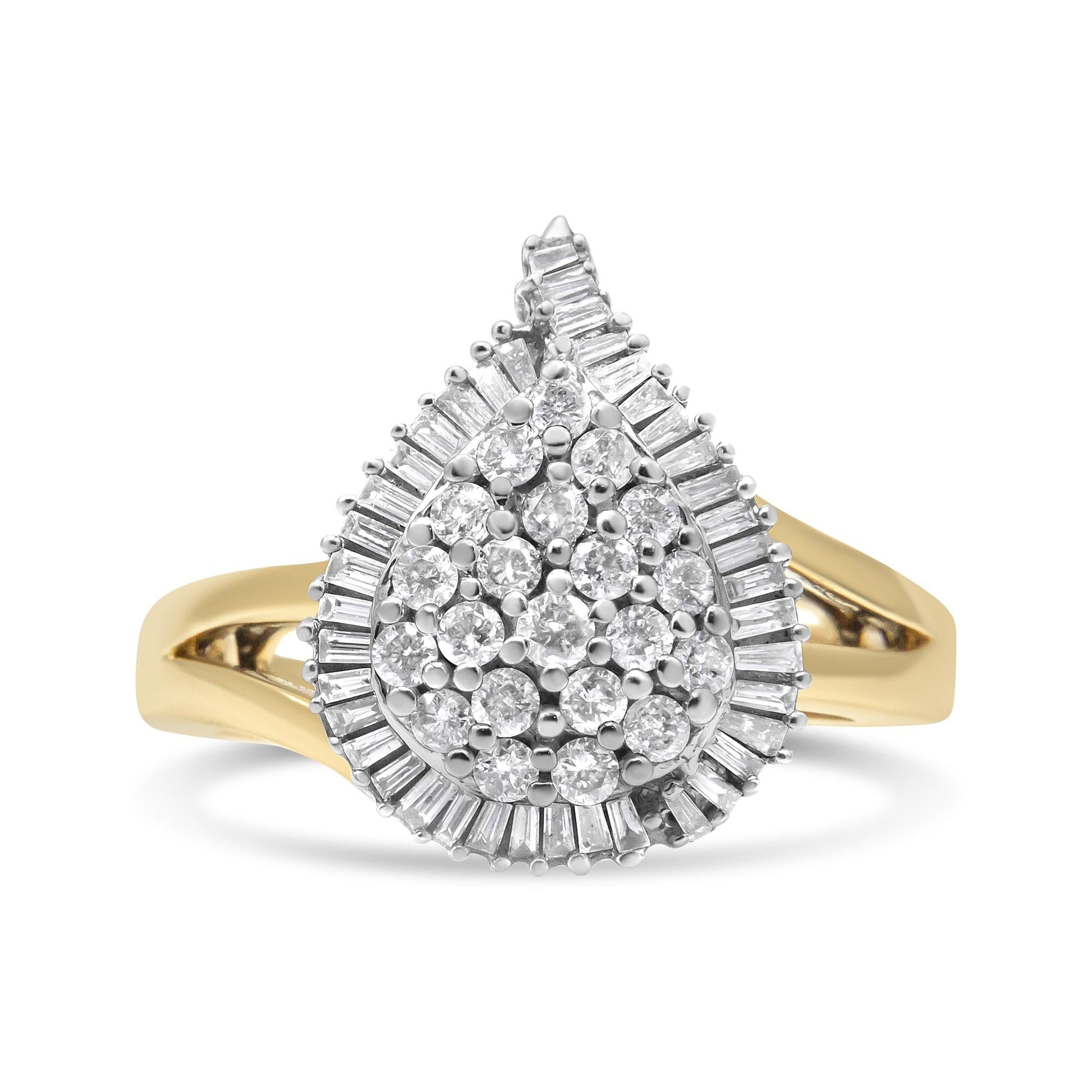 14K Yellow and White Gold 1.00 Cttw Round and Baguette-Cut Diamond Ballerina