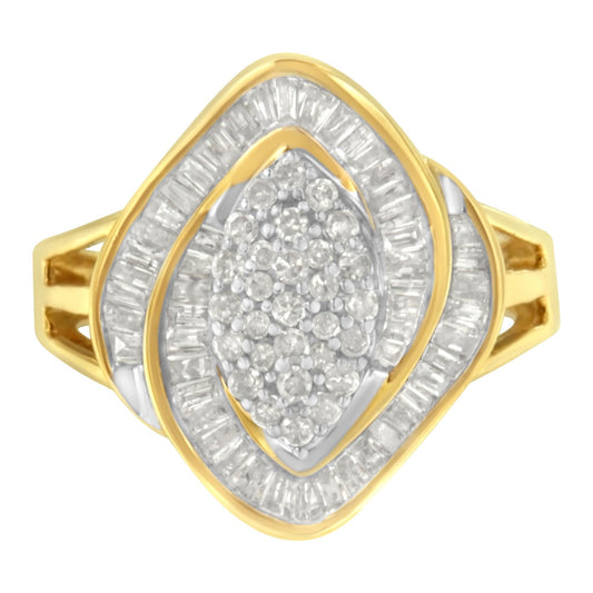 10K Yellow Gold Diamond Cluster Ring (3/4 Cttw J-K Color I2-I3 Clarity)