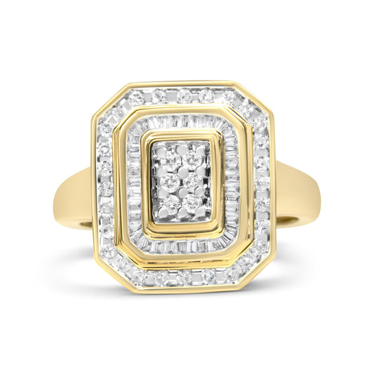 10K Yellow Gold 1.0 Cttw Diamond Vintage Inspired Baguette-Cut Double Halo