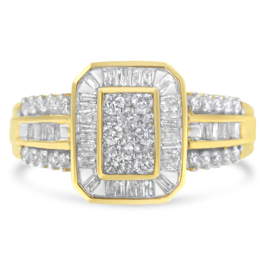 10K Yellow Gold Round and Baguette-Cut Diamond Cocktail Ring (1.0 Cttw H-I