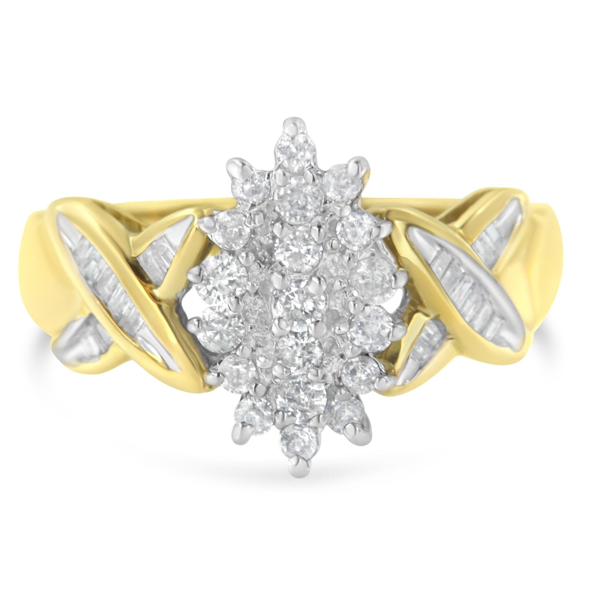 10K Yellow Gold Round And Baguette-Cut Diamond Ring (1/2 Cttw H-I Color I1-I2