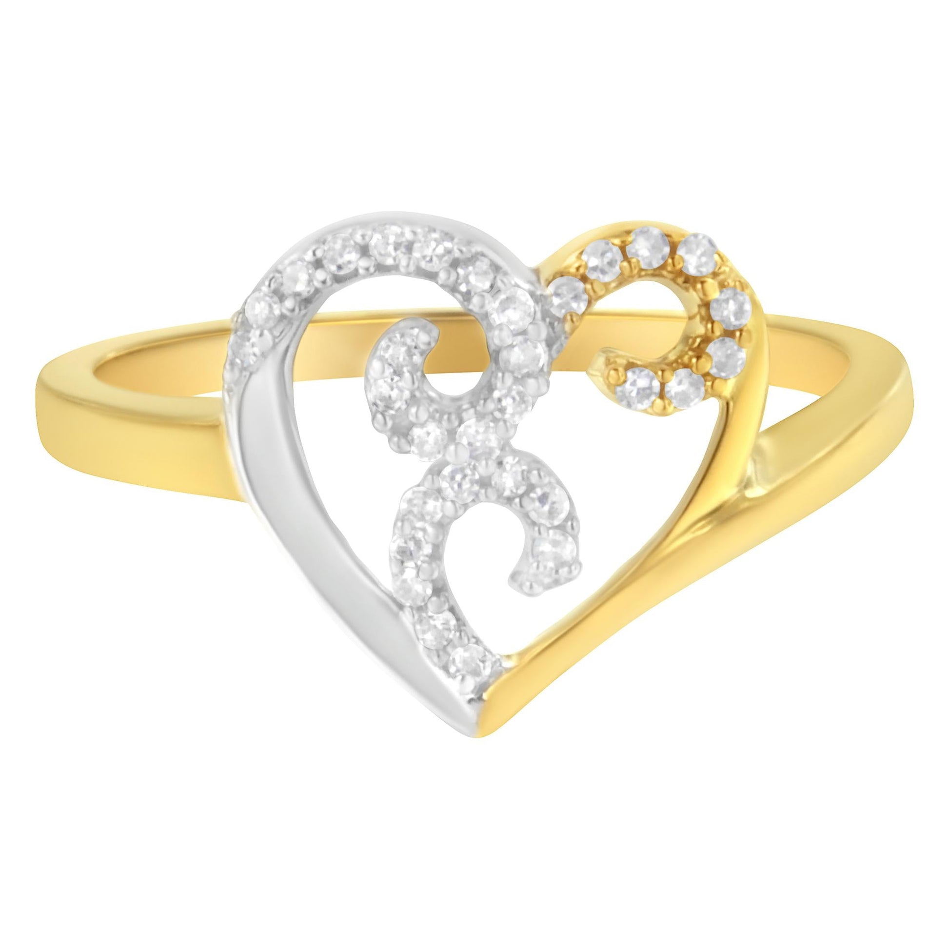 10K Two-Toned Gold Diamond Heart Shape Cluster Ring (1/6 Cttw H-I Color I1-I2