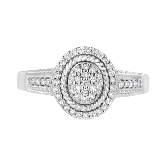 .925 Sterling Silver 1/3 Cttw Pave Set Round-Cut Diamond Braided Halo Cocktail