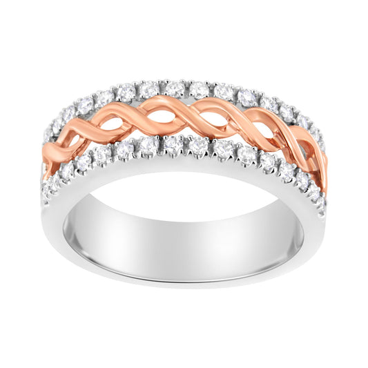 10K White and Rose Gold 1/3 Cttw Diamond Split Shank and Infinity Ribbon Band