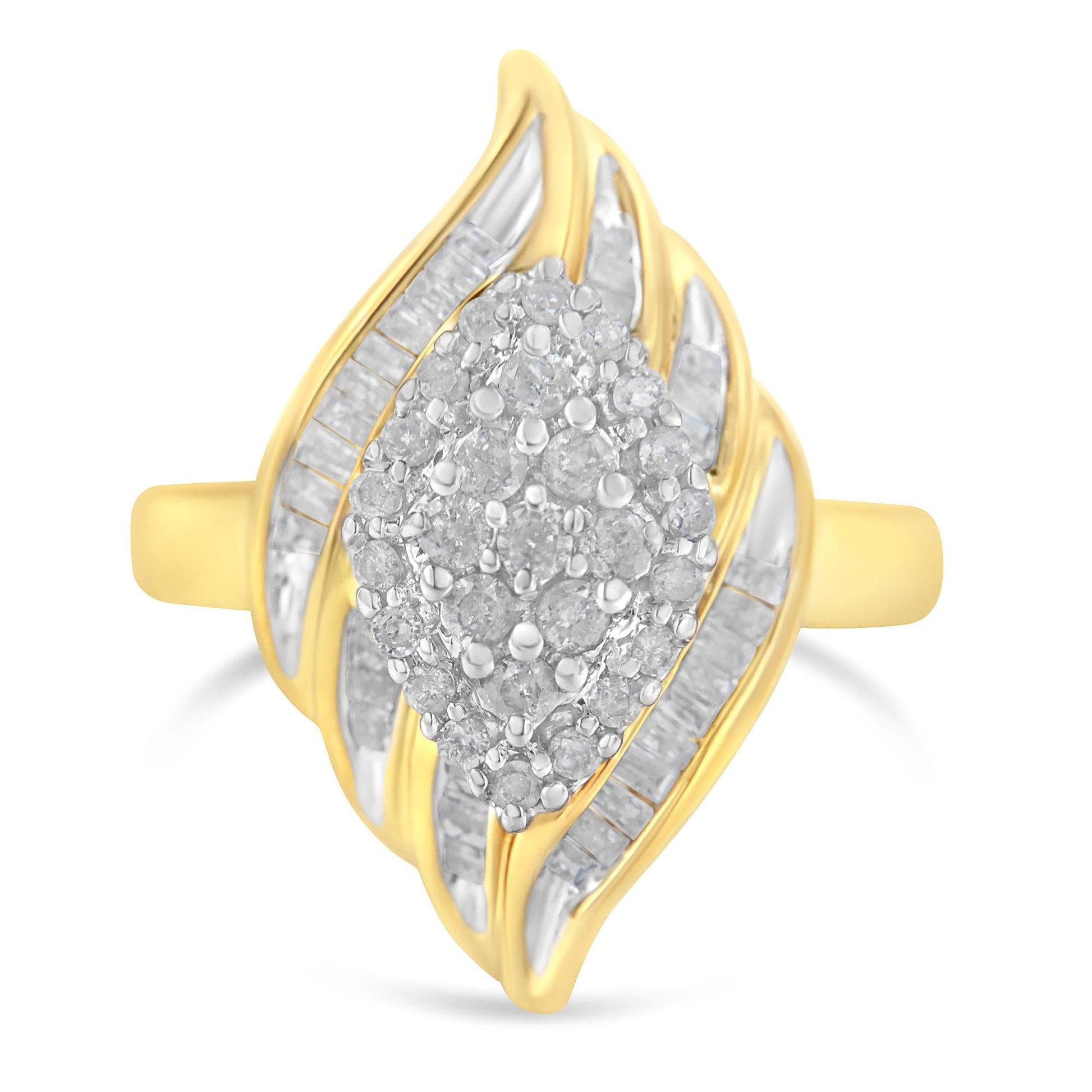 10K Yellow Gold Plated.925 Sterling Silver Diamond Cocktail Ring (3/4 Cttw I-J