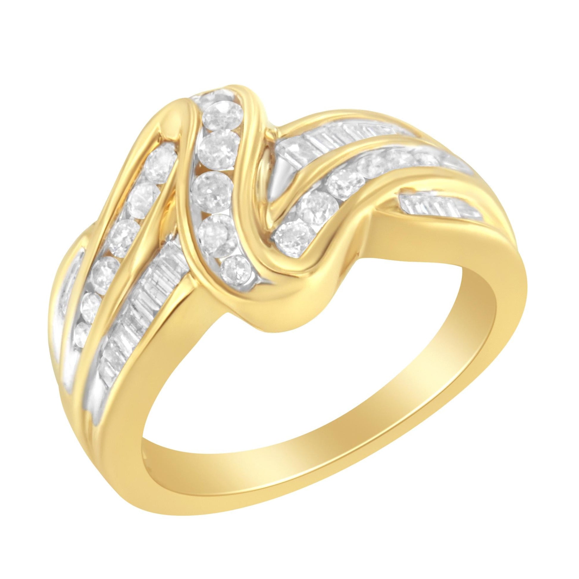 10K Yellow Gold 3/4 Cttw Channel Set Round and Baguette-cut Diamond Double