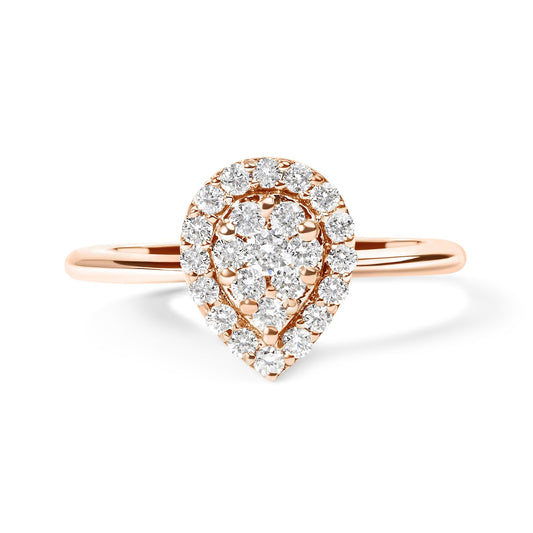 10K Rose Gold 3/8 Cttw Composite Diamond Pear Shaped Halo Promise Ring (I-J