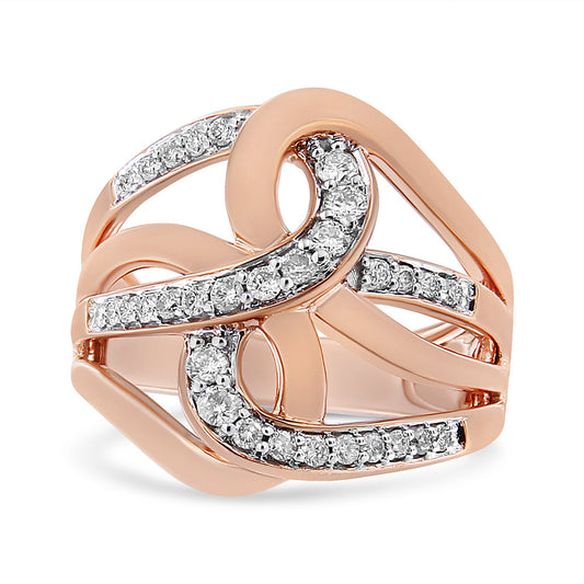 10K Rose Gold 1/2 Cttw Round-Cut Diamond Intertwined Multi-Loop Cocktail Ring