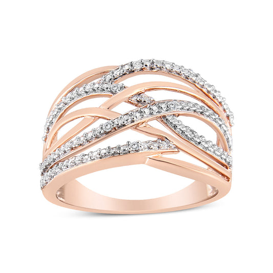 14K Rose Gold Plated.925 Sterling Silver Diamond Accent Crossover Ring (I-J