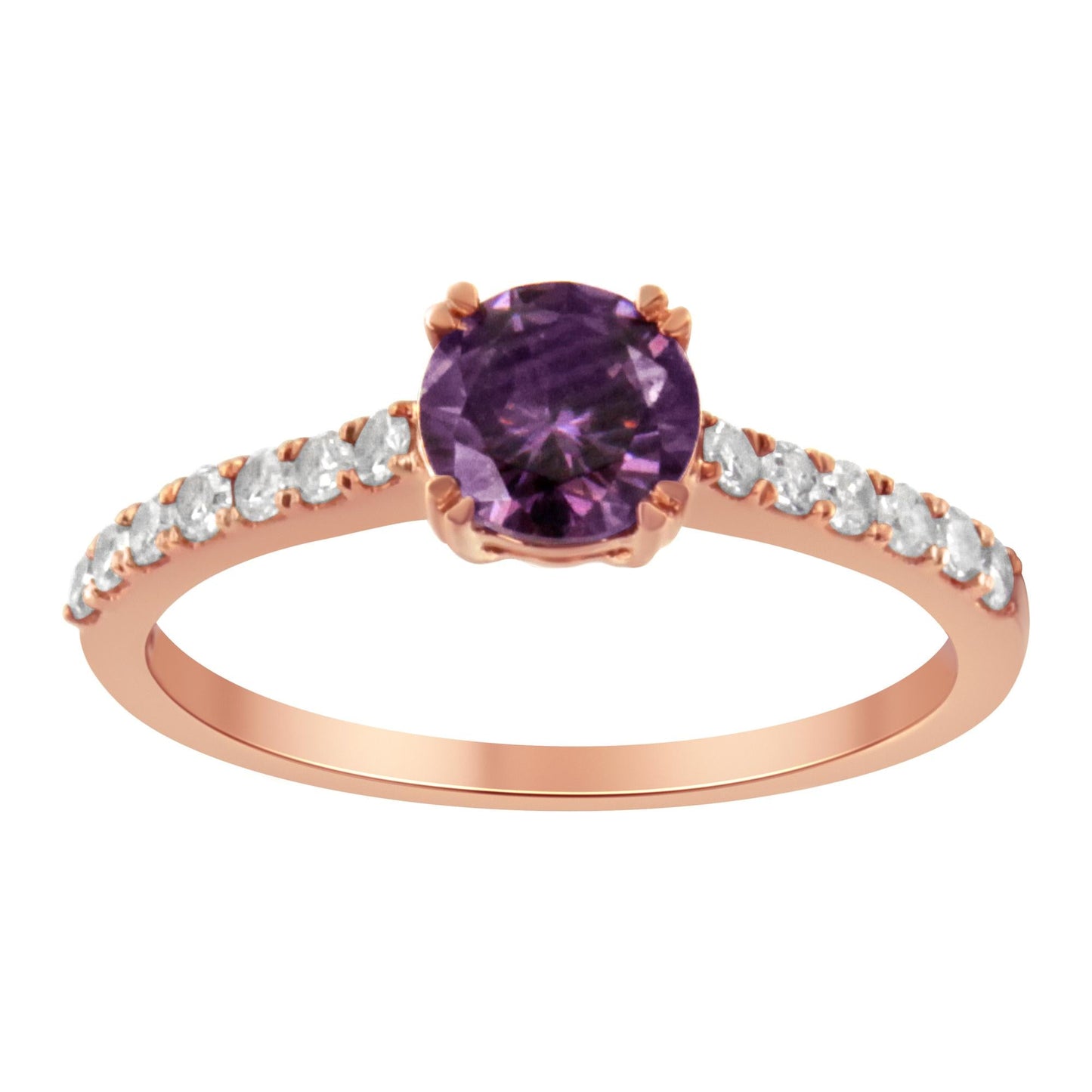 10K Rose Gold 1/4 Cttw Diamond and 6MM Gemstone Halo Ring(H-I Color I1-I2