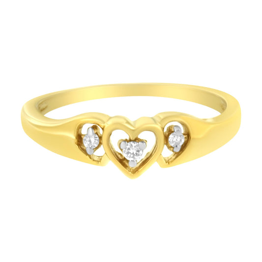 10KT Yellow Gold 1/20 cttw Diamond Triple Heart Diamond Ring (K-L I1-I2)