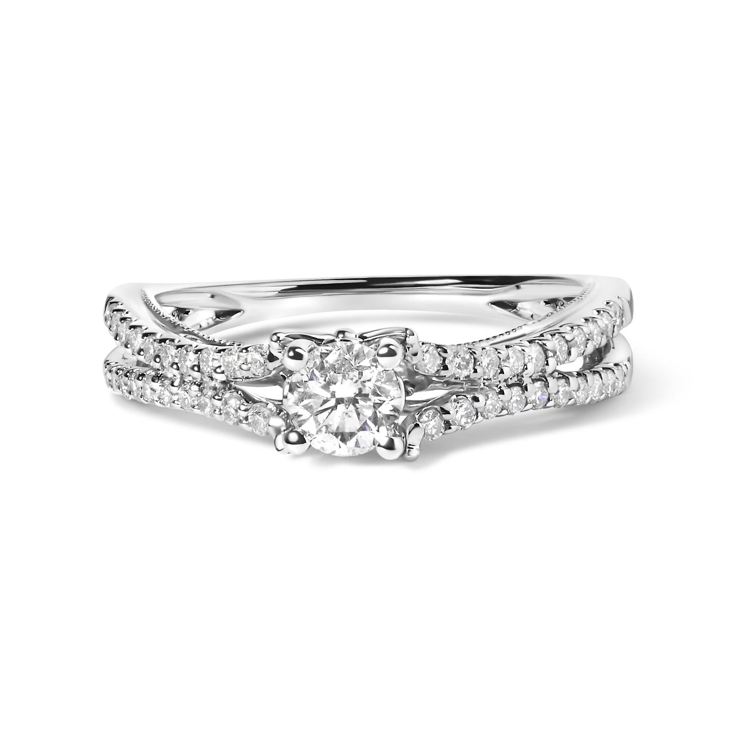 14K White Gold 5/8 Cttw Diamond Split Shank Engagement Ring  (G-H Color, VS2-SI1 Clarity) - Size 7