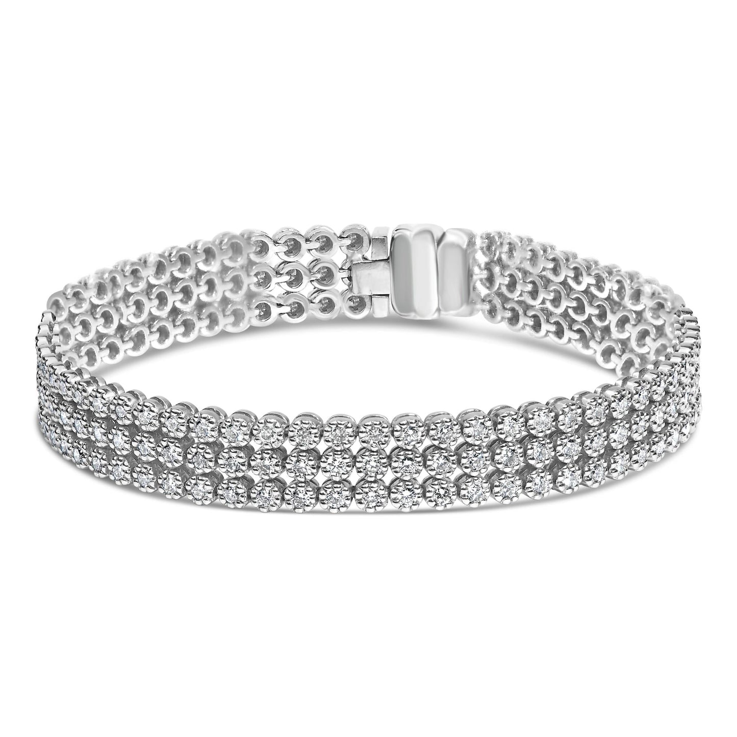 18K White Gold 5.00 Cttw Natural Diamond 3 Row Link Tennis Bracelet (G-H Color