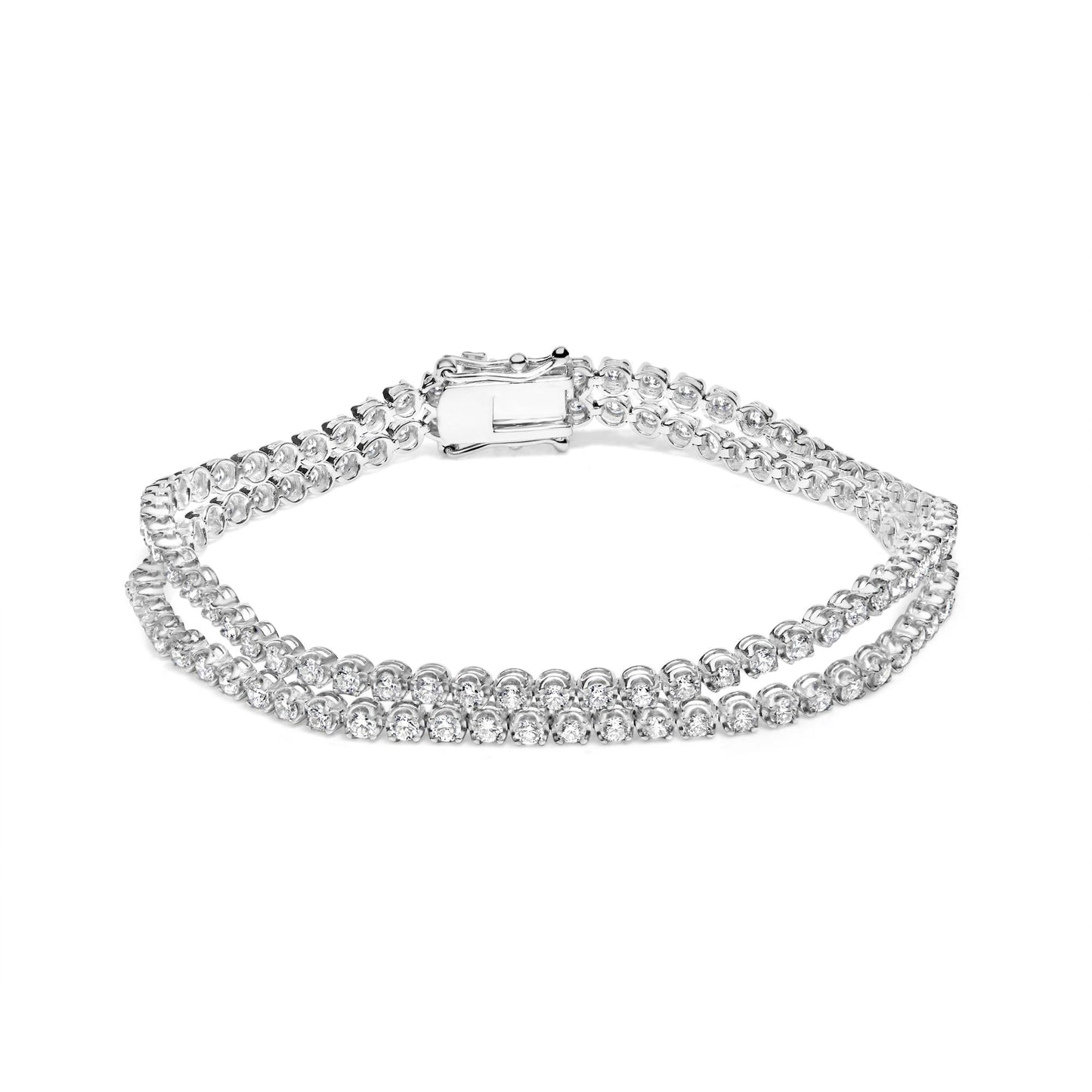 18K White Gold 5 3/5 Cttw Natural Diamond Double Row Link Tennis Bracelet (G-H