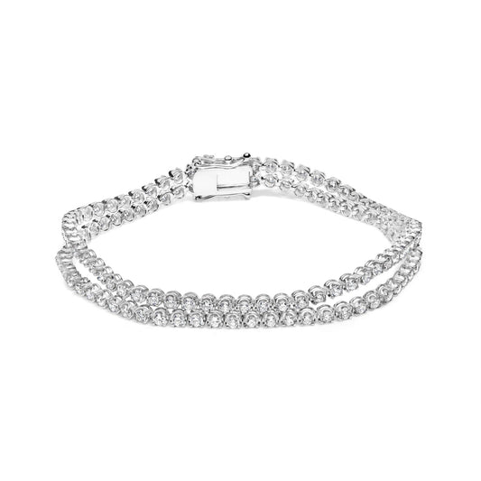 18K White Gold 5 3/5 Cttw Natural Diamond Double Row Link Tennis Bracelet (G-H