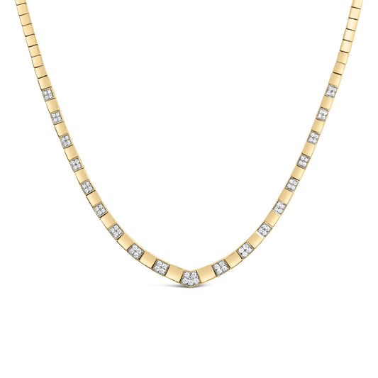 14K Yellow Gold 4/5 Cttw Diamond Cluster and Bar Set Link 3.5 MM Chain Necklace