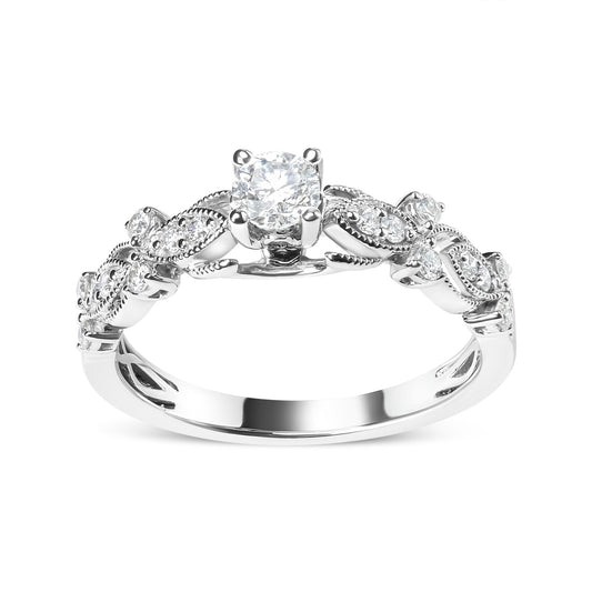 14K White Gold 1/2 Cttw Diamond Vintage Style Engagement Ring (G-H Color, VS2-SI1 Clarity) - Size 7