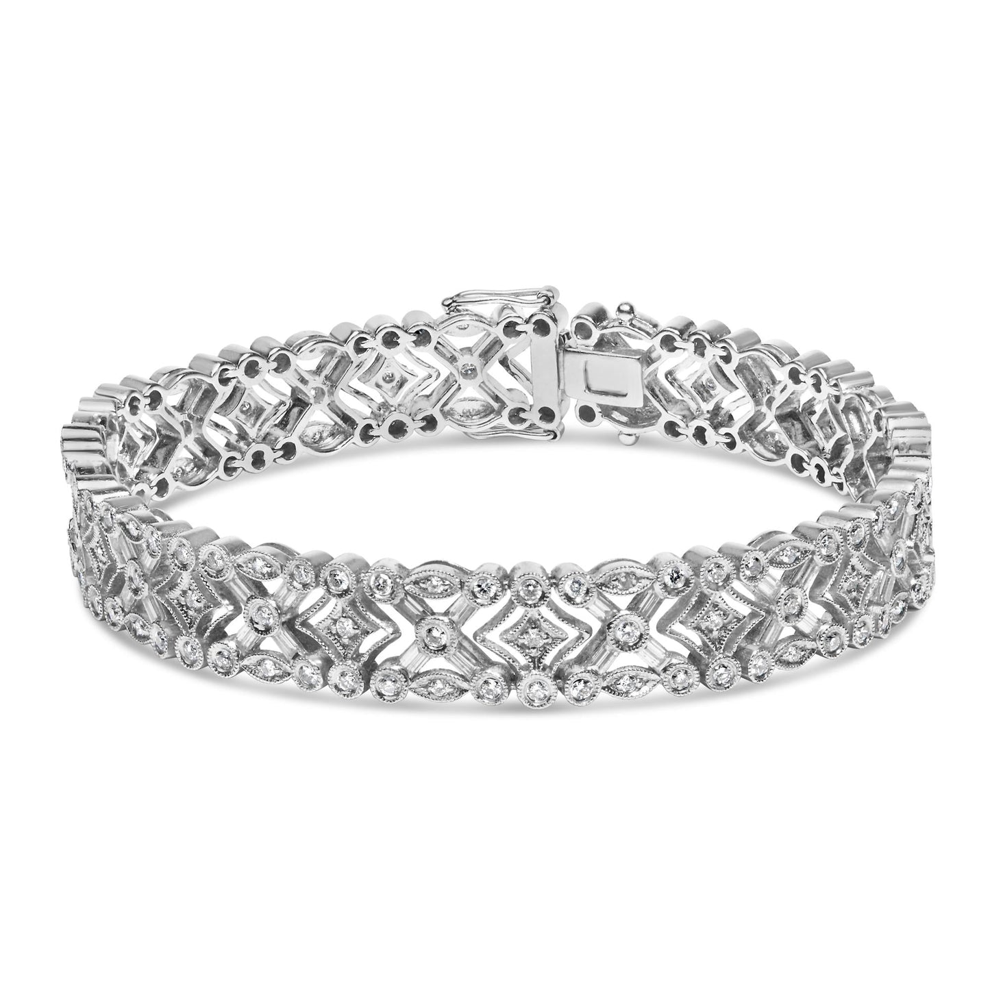 18K White Gold 3 3/4 Cttw Baguette and Round Diamond Art Deco Vintage-Inspired