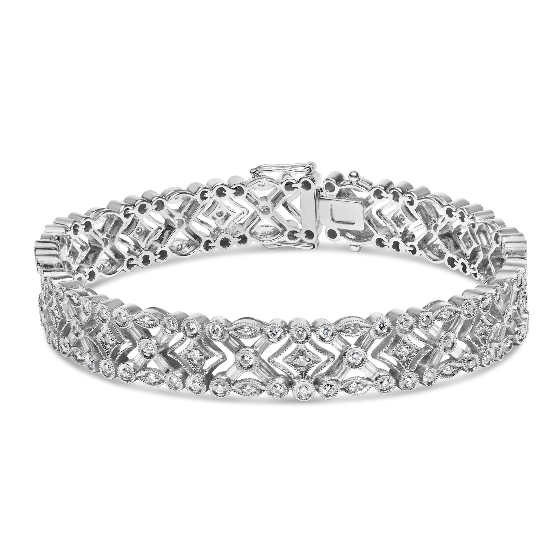 18K White Gold 3 3/4 Cttw Baguette and Round Diamond Art Deco Vintage-Inspired