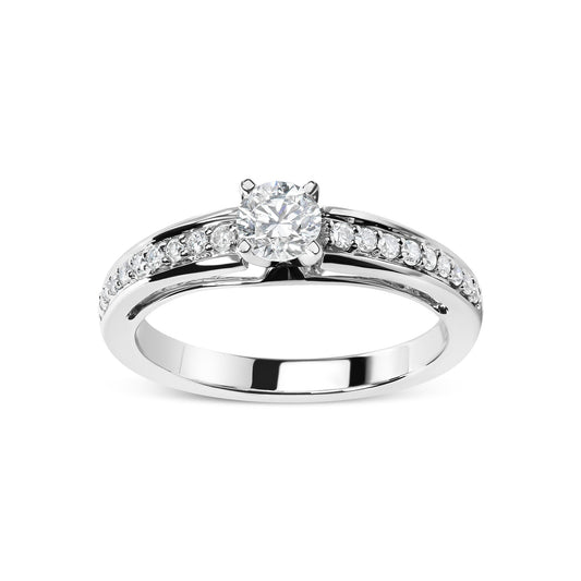 14K White Gold 1/2 Cttw Diamond Solitaire Pave Set Engagement Ring (G-H Color, VS2-SI1 Clarity) - Size 7