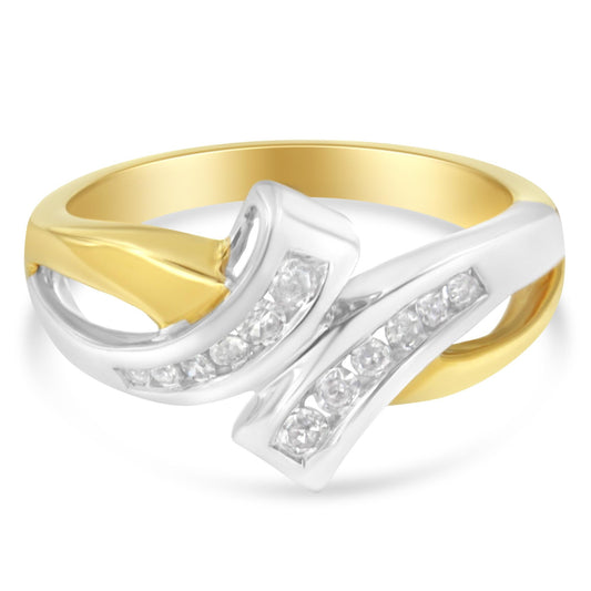 10K Two Toned Channel-Set Diamond Bypass Ring (1/4 cttw I-J Color I2 Clarity)