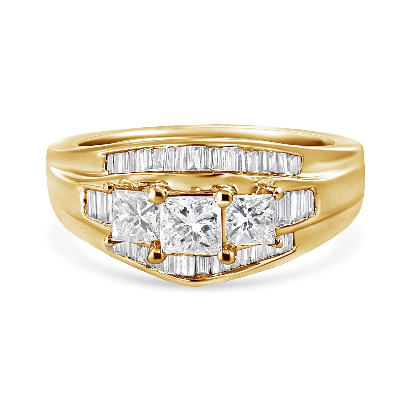 14K Yellow Gold 1 1/2 Cttw Princess and Baguette-Cut Diamond 3-Stone Ring (H-I