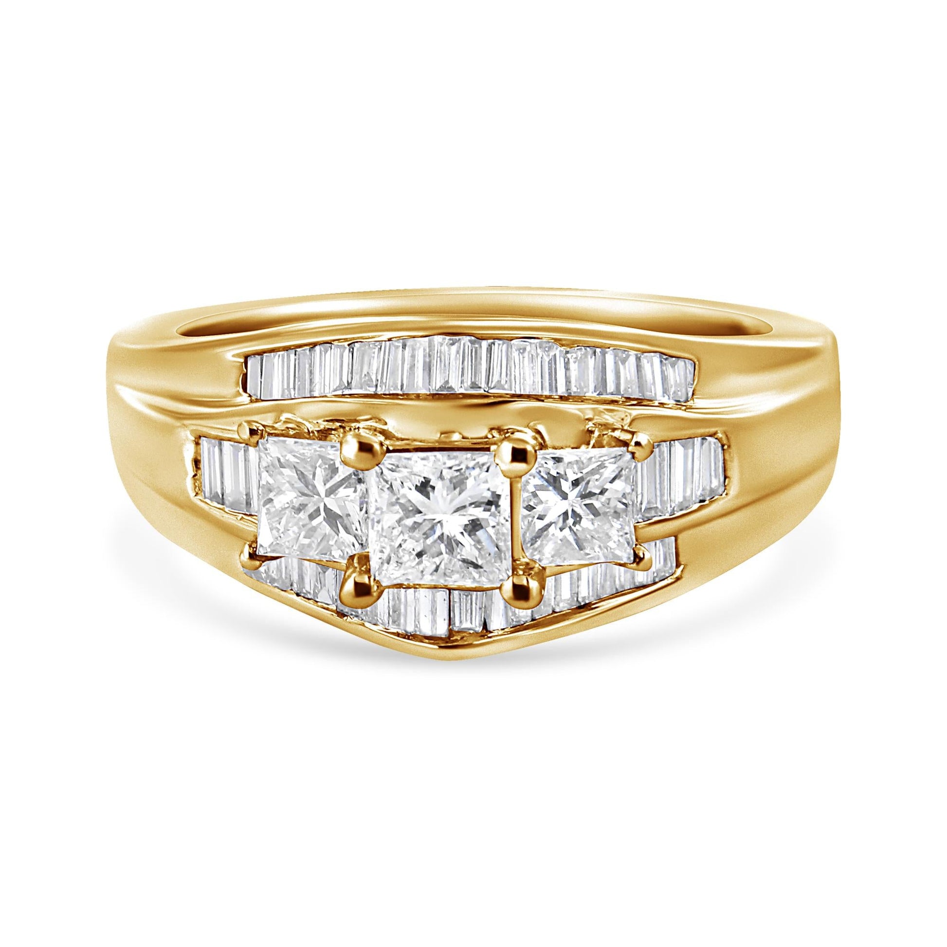 14K Yellow Gold 1 1/2 Cttw Princess and Baguette-Cut Diamond 3-Stone Ring (H-I