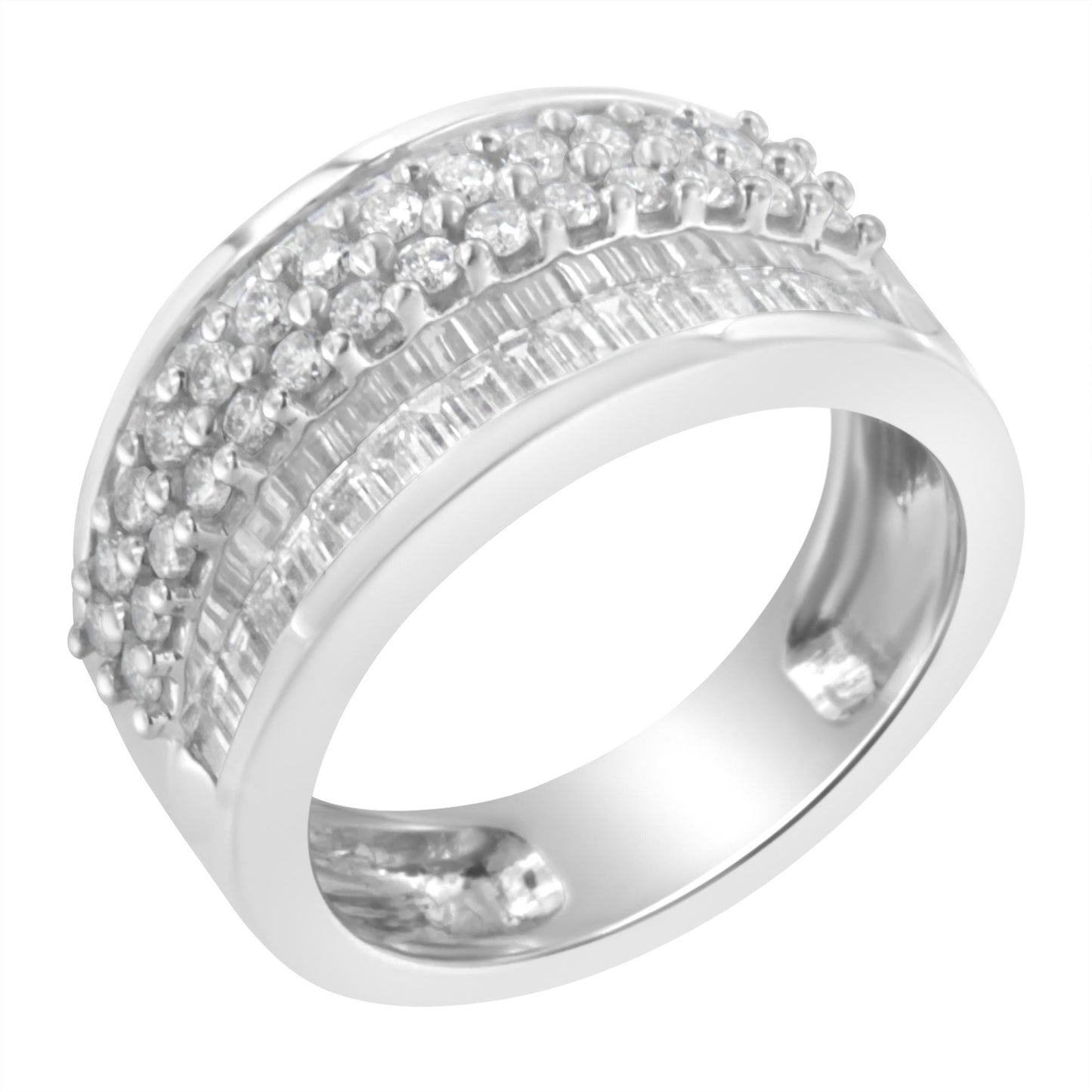 14K White Gold Round and Baguette Diamond Ring (1 1/2 Cttw F-G Color SI1-SI2