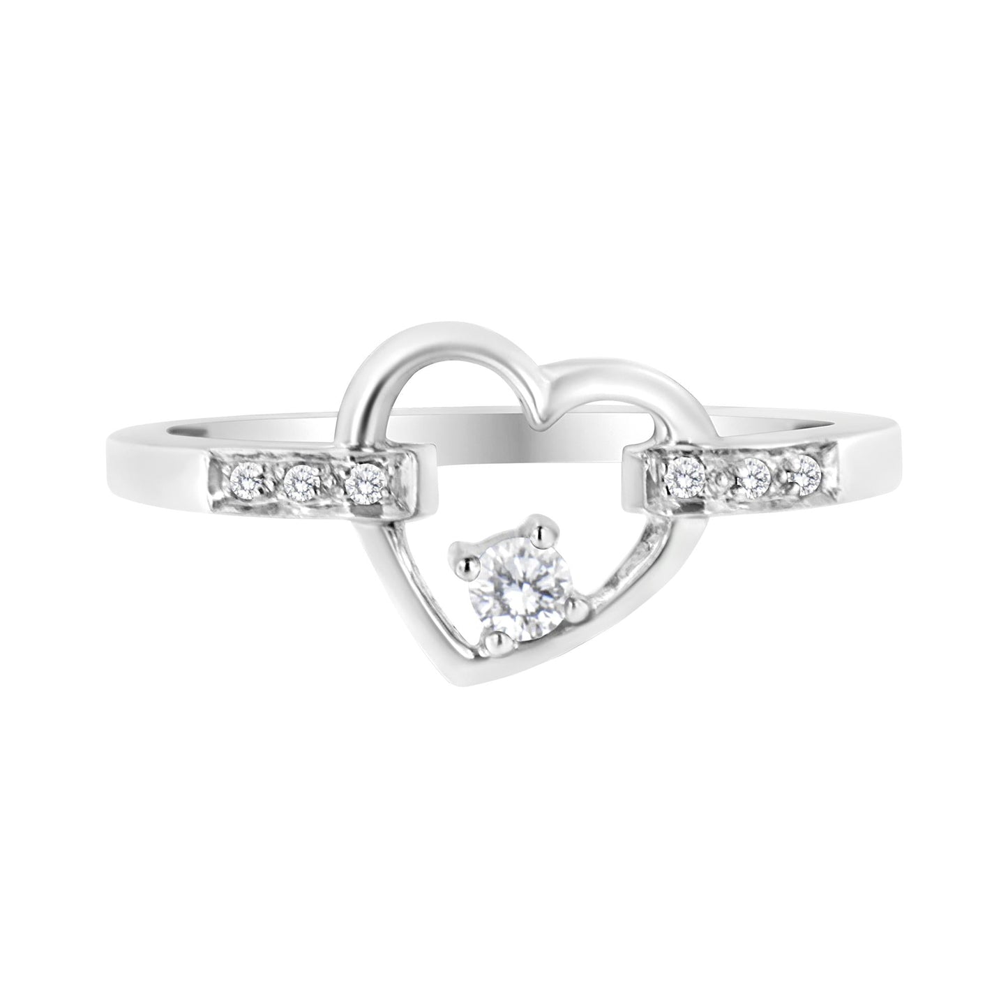 14K White Gold 1/8 Cttw Channel Set Round-Cut Diamond Heart Ring (H-I Color