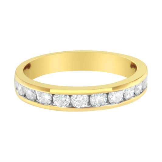 IGI Certified 18K Yellow Gold 1.0 Cttw Channel Set Round-Cut Diamond 11 Stone