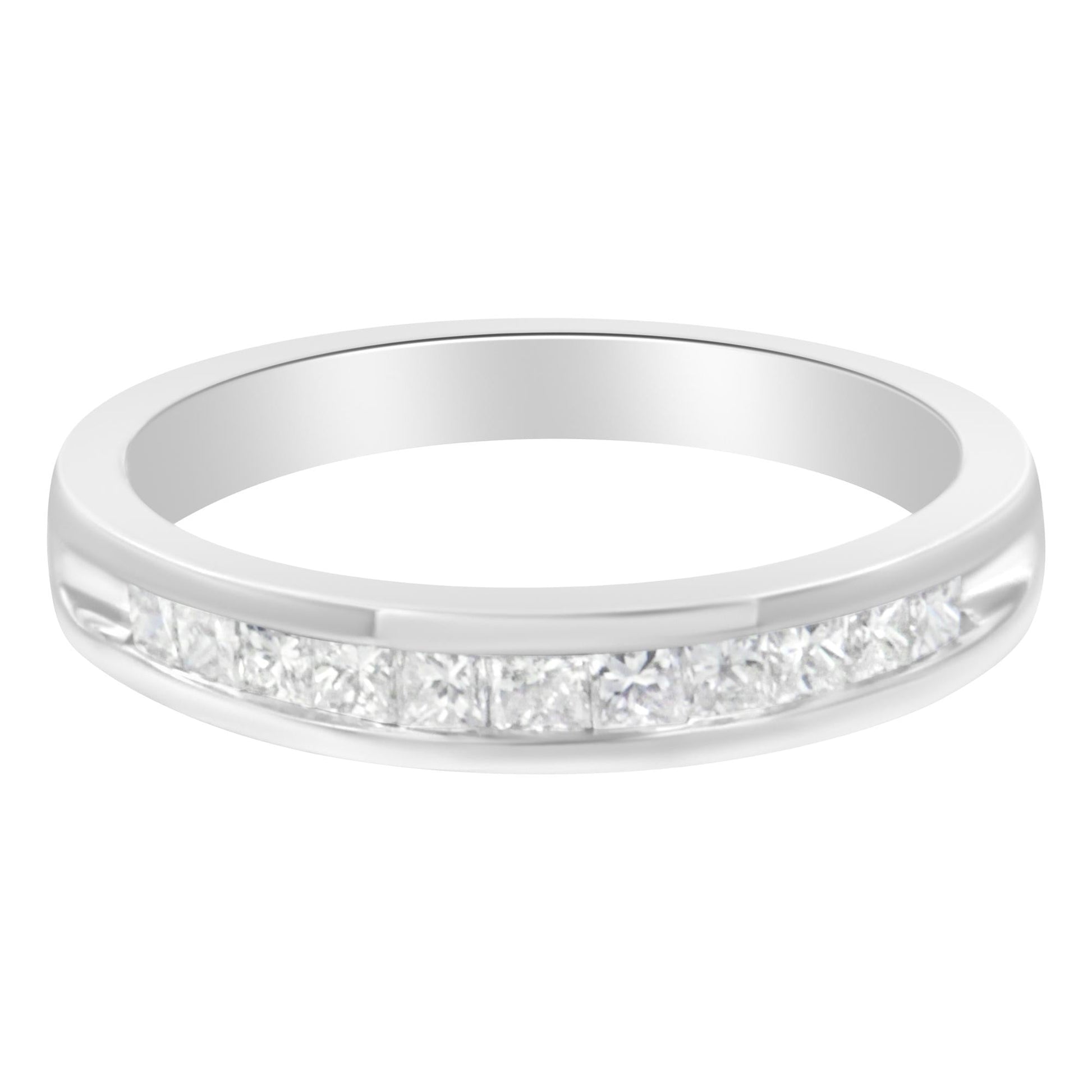 IGI Certified 1/2 Cttw Princess Cut Diamond 18K White Gold Channel Set Half