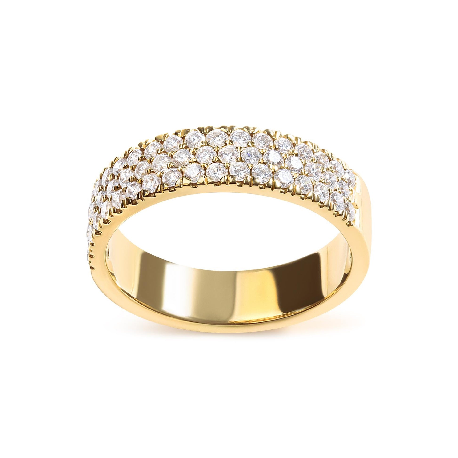 14K Yellow Gold Pave Set 3/4 cttw Multi Row Diamond Band Ring (H-I Color SI2-I1