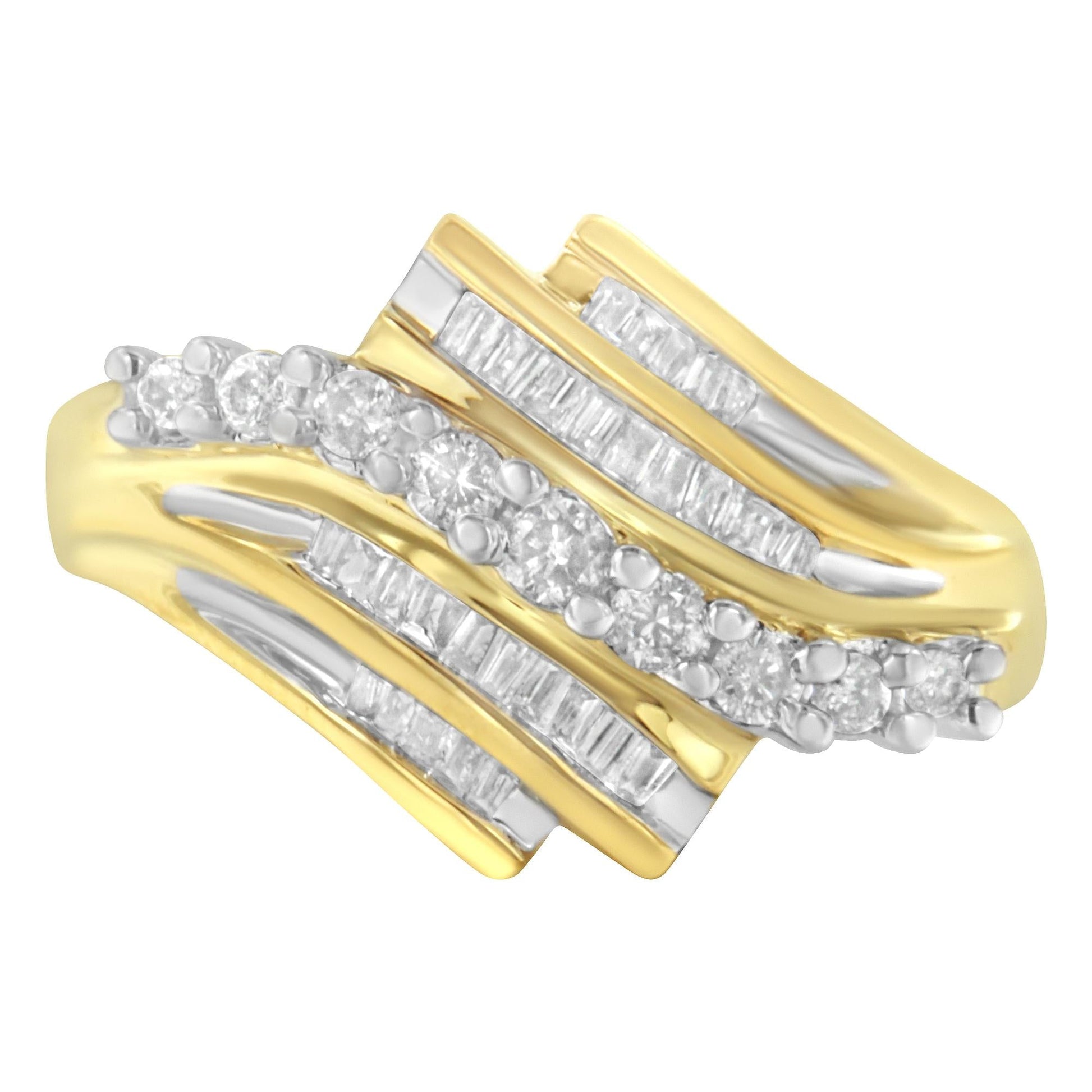 10K Yellow Gold Round and Baguette Diamond-Cut Ring (1/2 Cttw I-J Color I1-I2