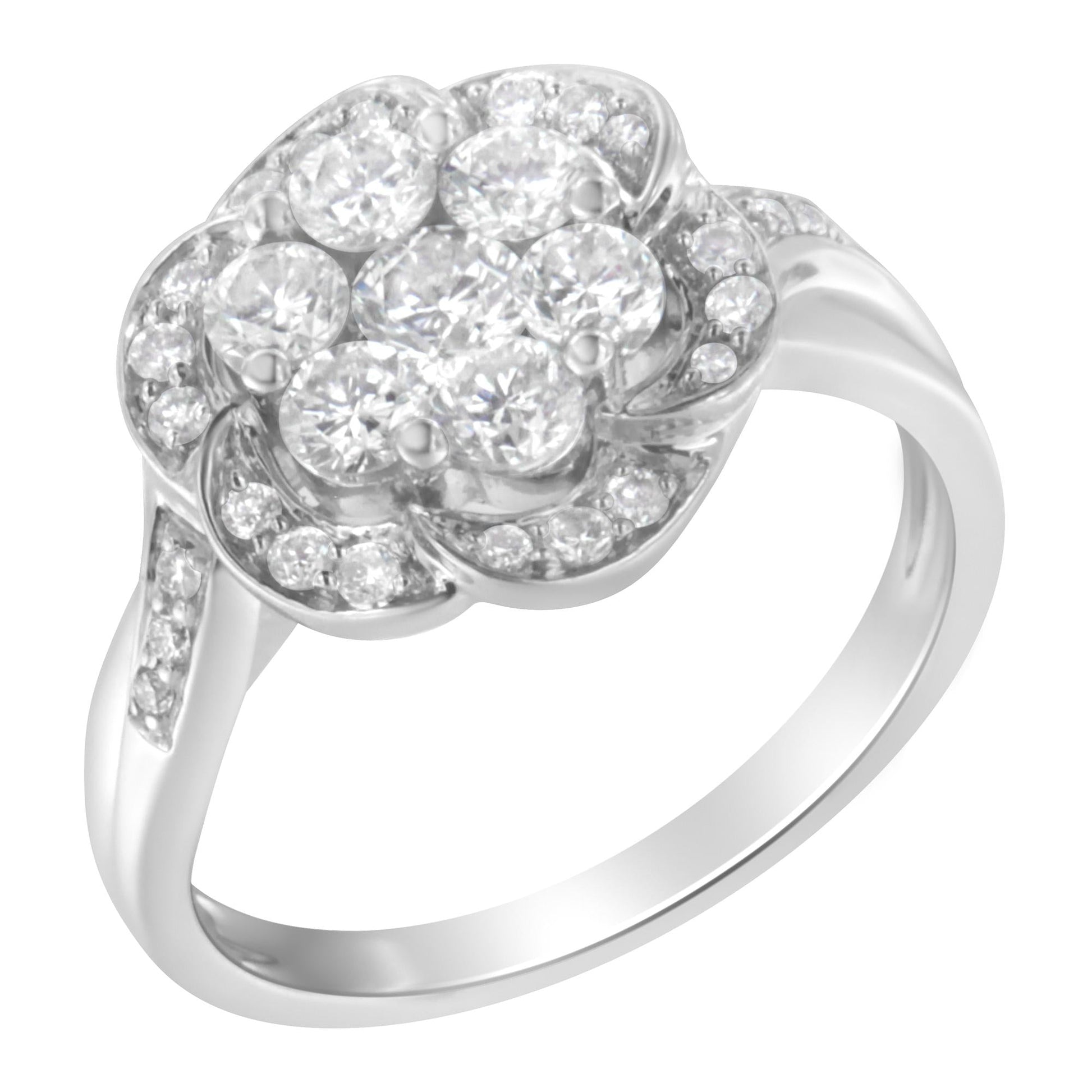 14K White Gold Floral Cluster Diamond Ring (1 Cttw H-I Color SI2-I1 Clarity)