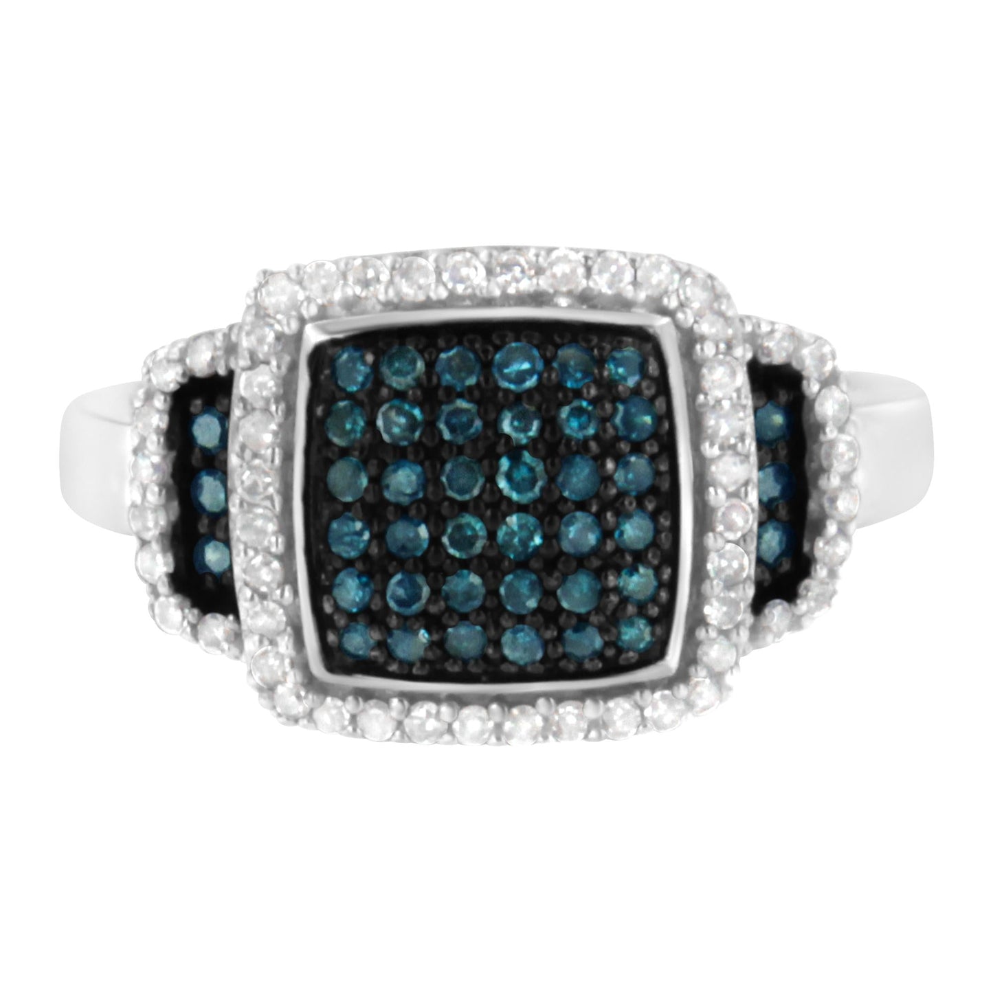 Black Rhodium Plated.925 Sterling Silver 1/2 Cttw White & Blue Diamond Square