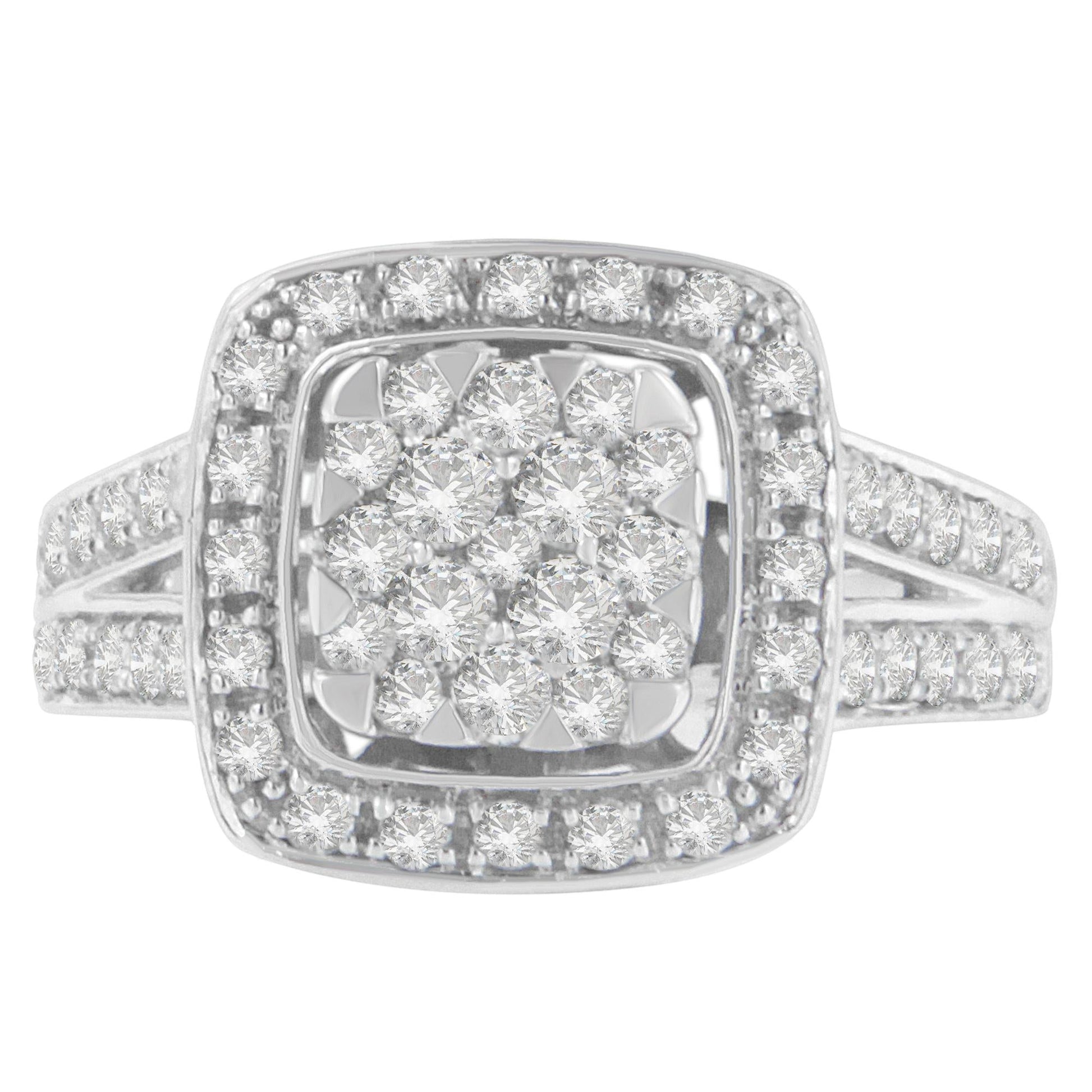 10K White Gold Diamond Cluster Ring (1 Cttw H-I Color SI2-I1 Clarity)