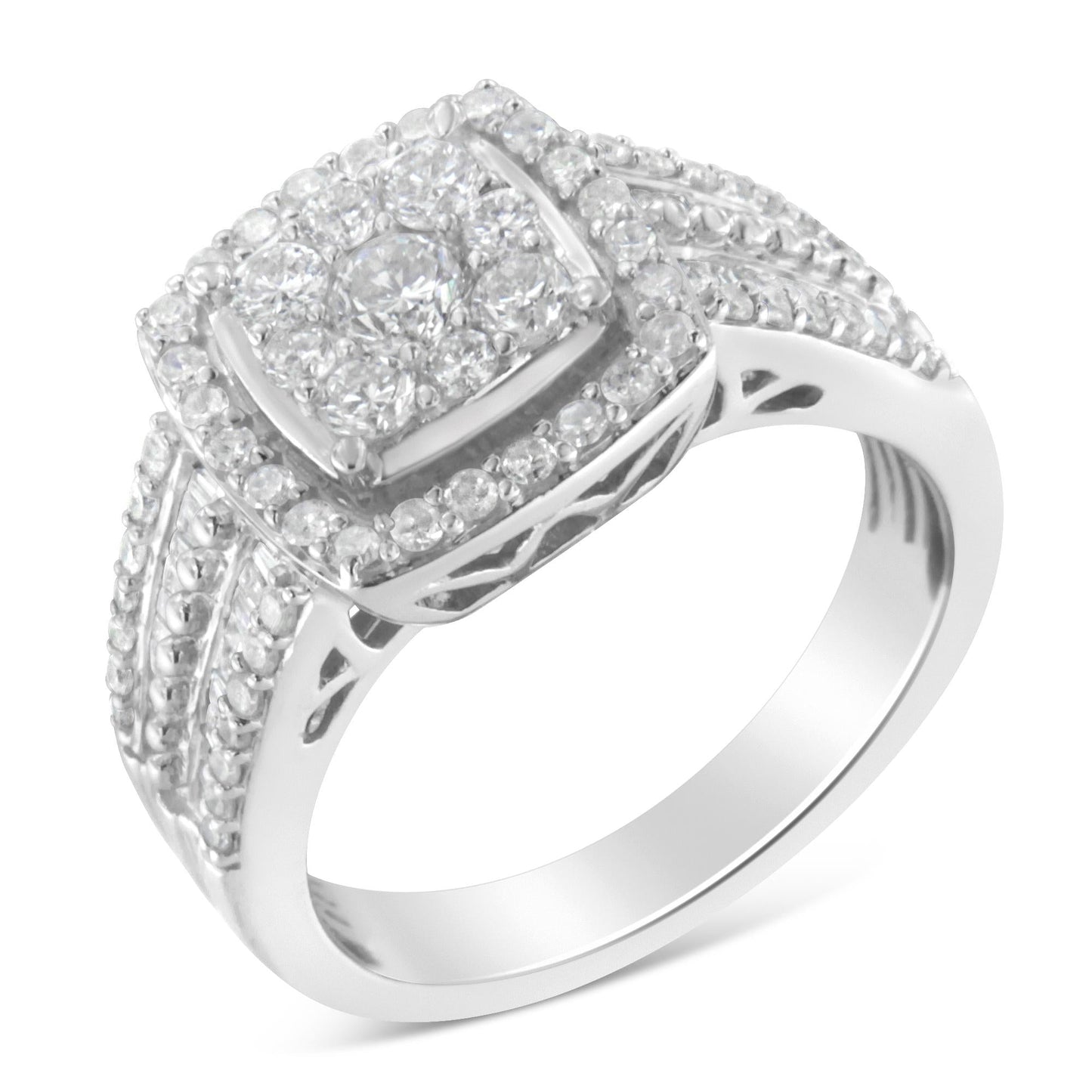 10K White Gold Diamond Cluster Ring (1 Cttw H-I Color I1-I2 Clarity)