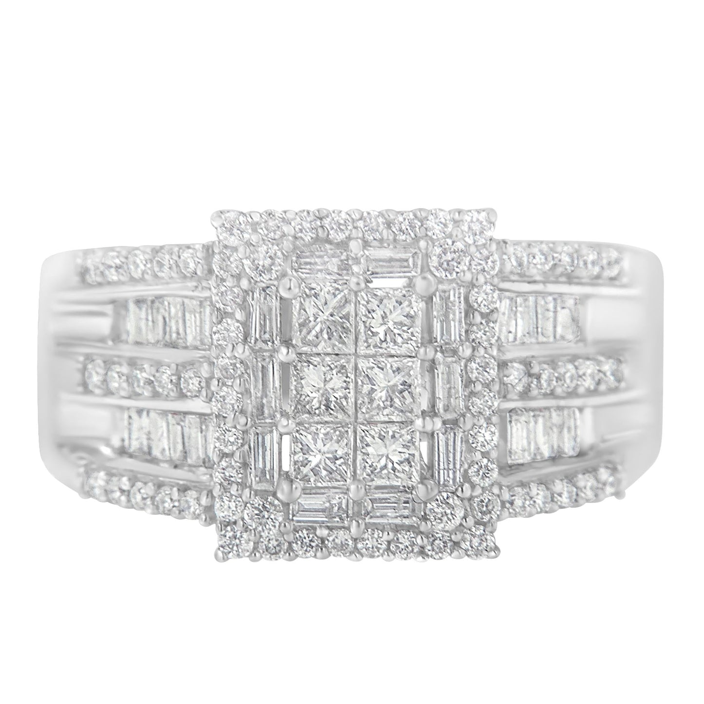 10K White Gold Diamond Cluster Ring (1 cttw H-I Color I1-I2 Clarity) - 7