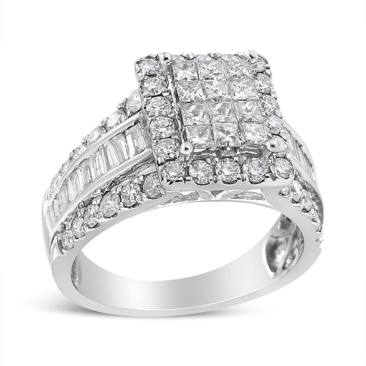 14K White Gold 2.00 Cttw Composite Head with Halo and Side Stones Diamond Ring