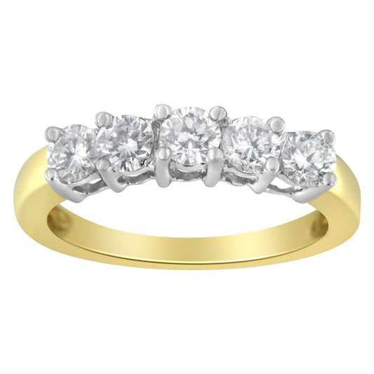 14KT Two Toned Gold 5 Stone Diamond Ring (1 cttw H-I Color SI1-SI2 Clarity) - 7