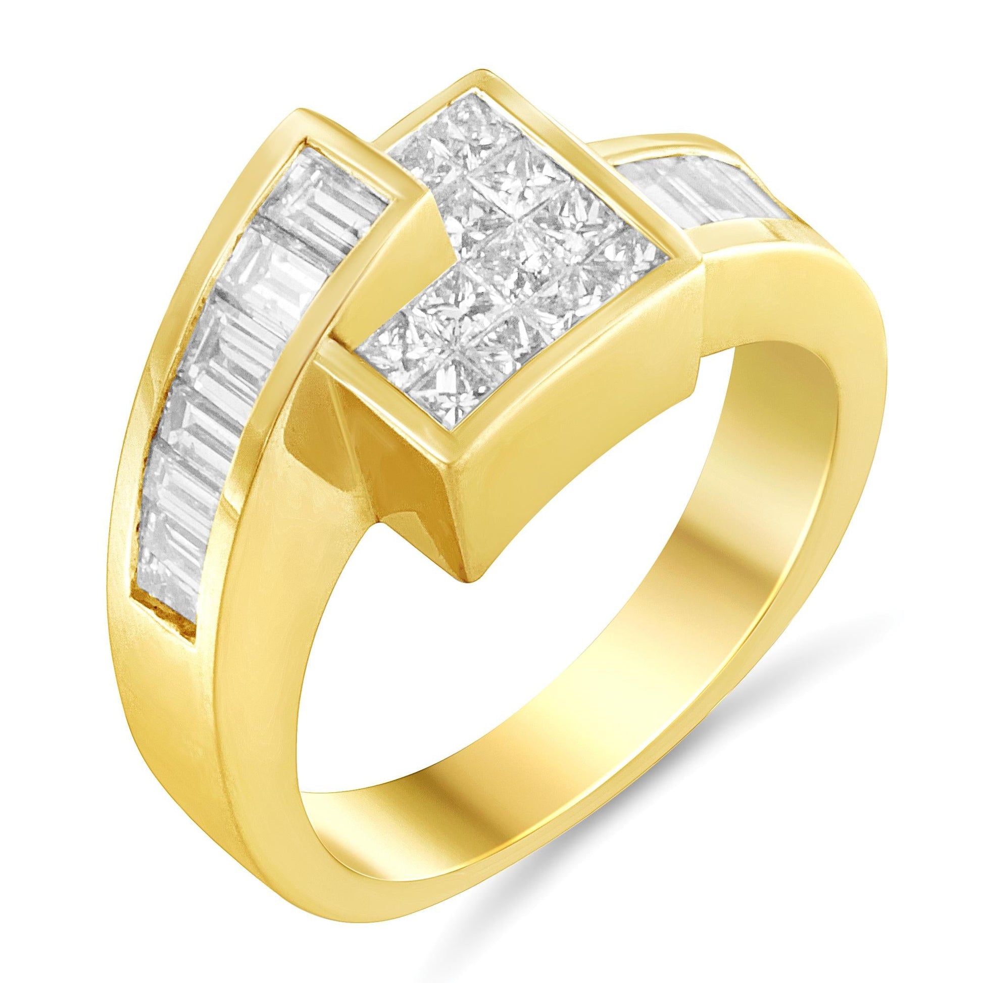 14K Gold 1 1/2 Cttw Channel-Set Princess and Baguette-Cut Diamond Bypass Ring